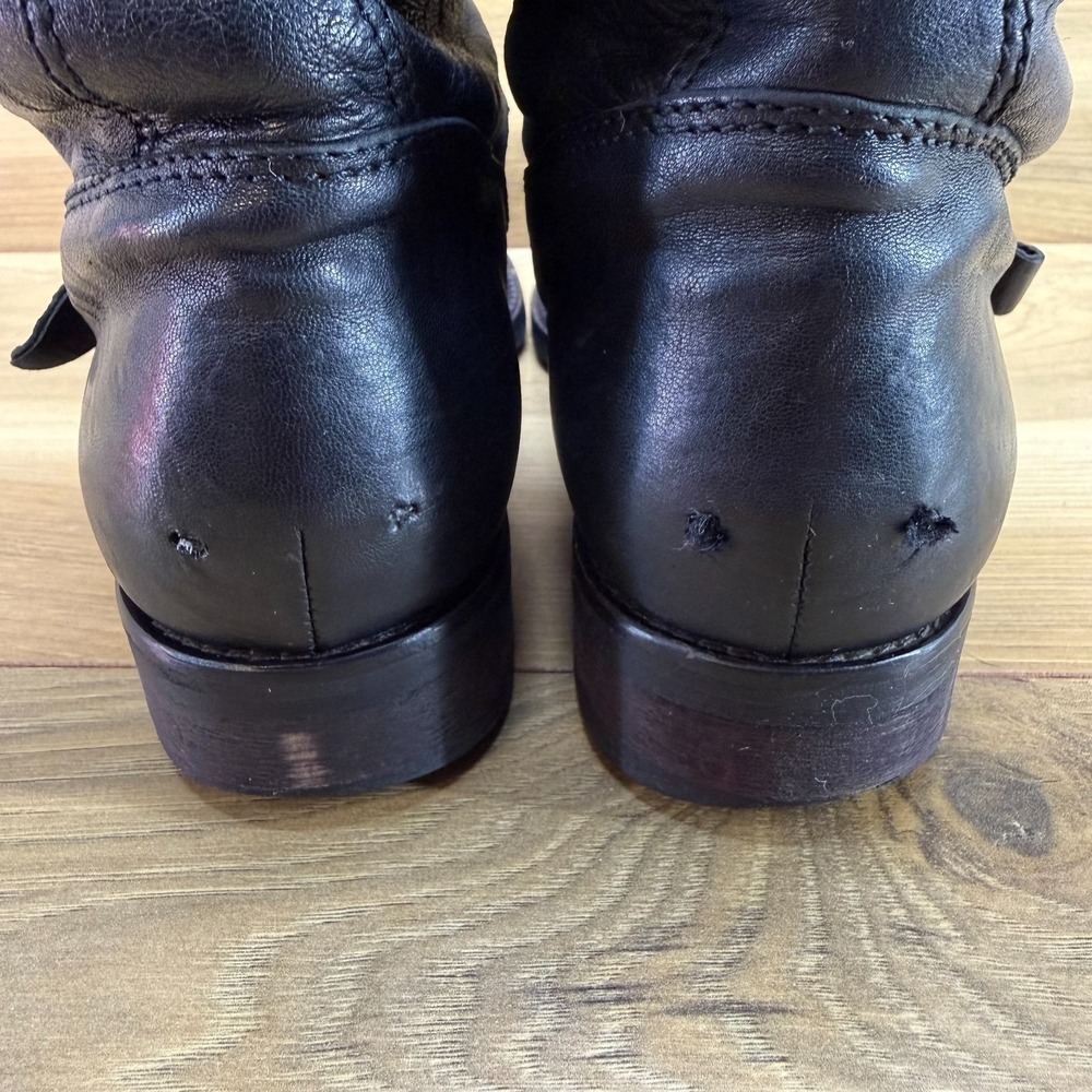 Jimmy Choo FLAWED Buckle Boots 5.5 EU 35.5 Black Leather Mid Calf Biker Moto - Picture 2 of 11
